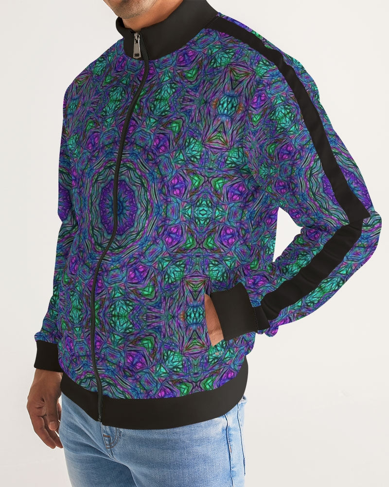 Blue Green Purple Kaleidoscope Men's Stripe-Sleeve Track Jacket