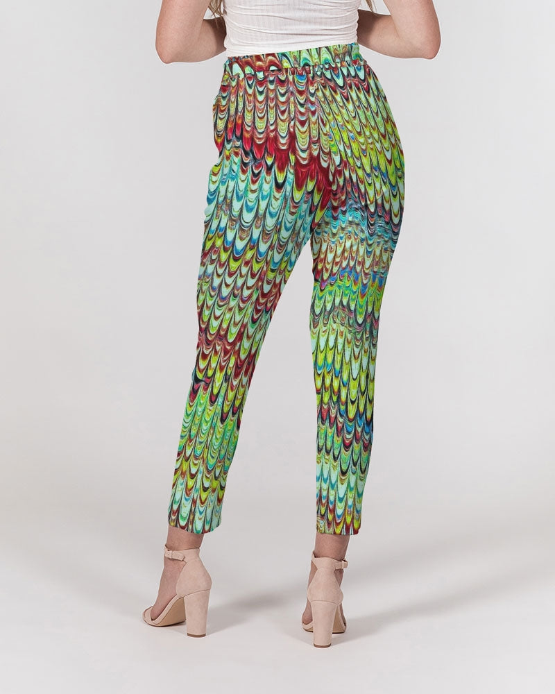Cool Green Marbled Women's Belted Tapered Pants