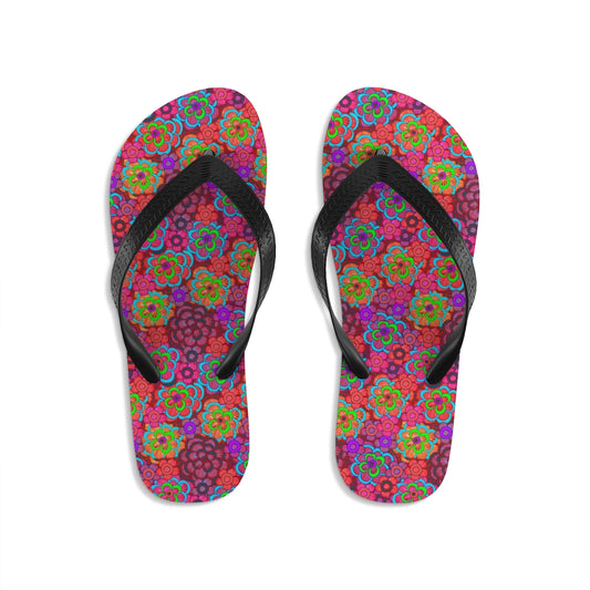 Pink Striped Flower Pattern Unisex Flip-Flops