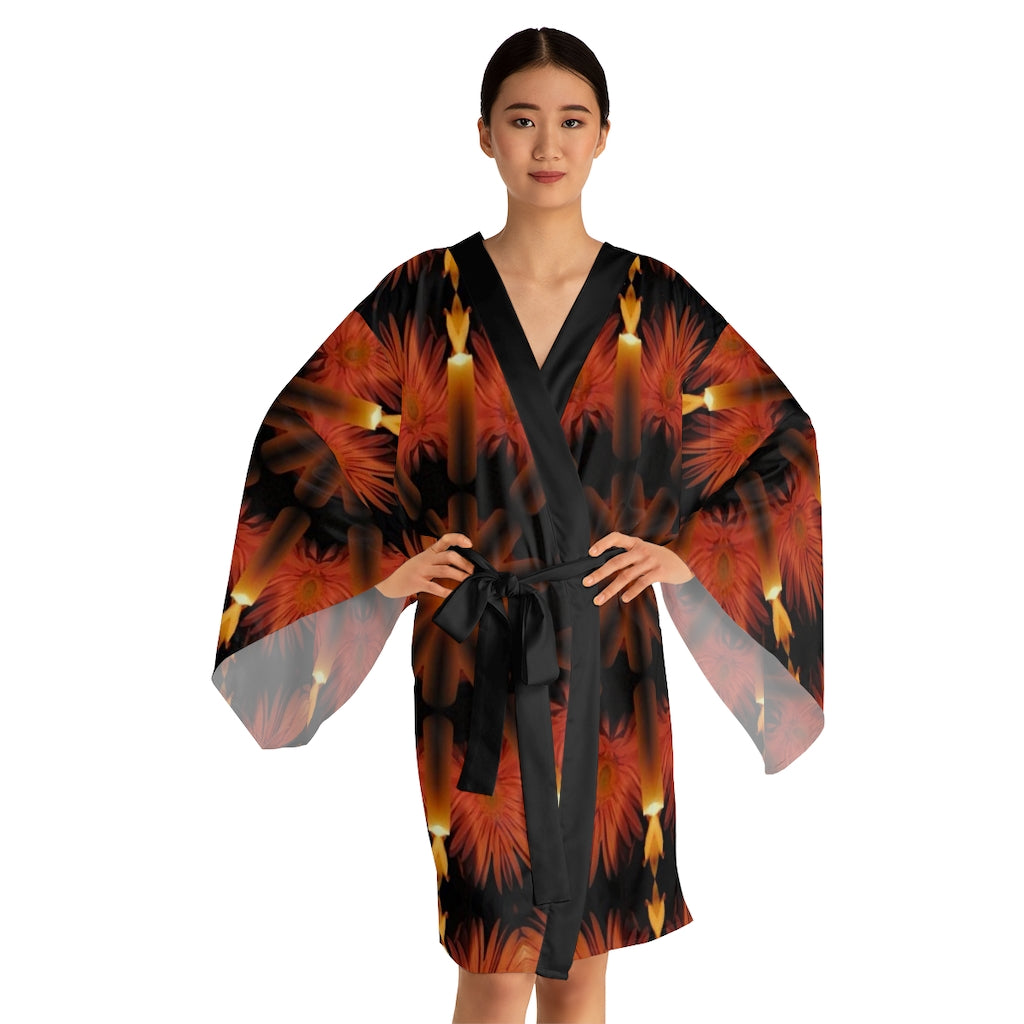 Candles and Flowers Kaleidoscope Long Sleeve Kimono Robe