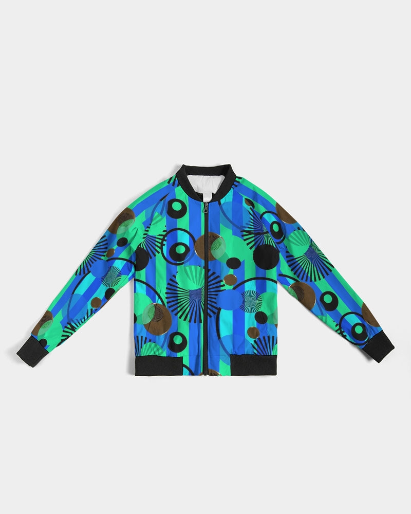 Blue Green Stripes and Dots Women's Bomber Jacket