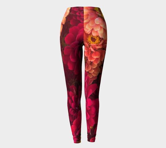 Peach and Pink Zinnias Leggings