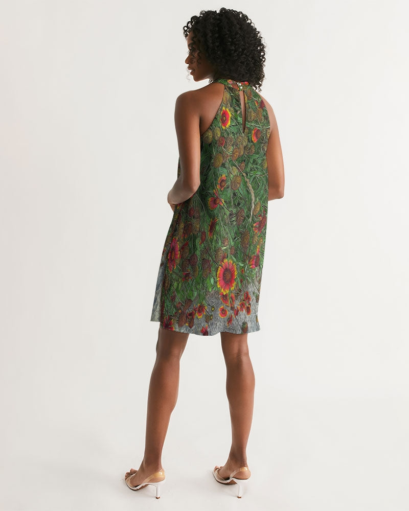 Orange Flower Garden Women's Halter Dress