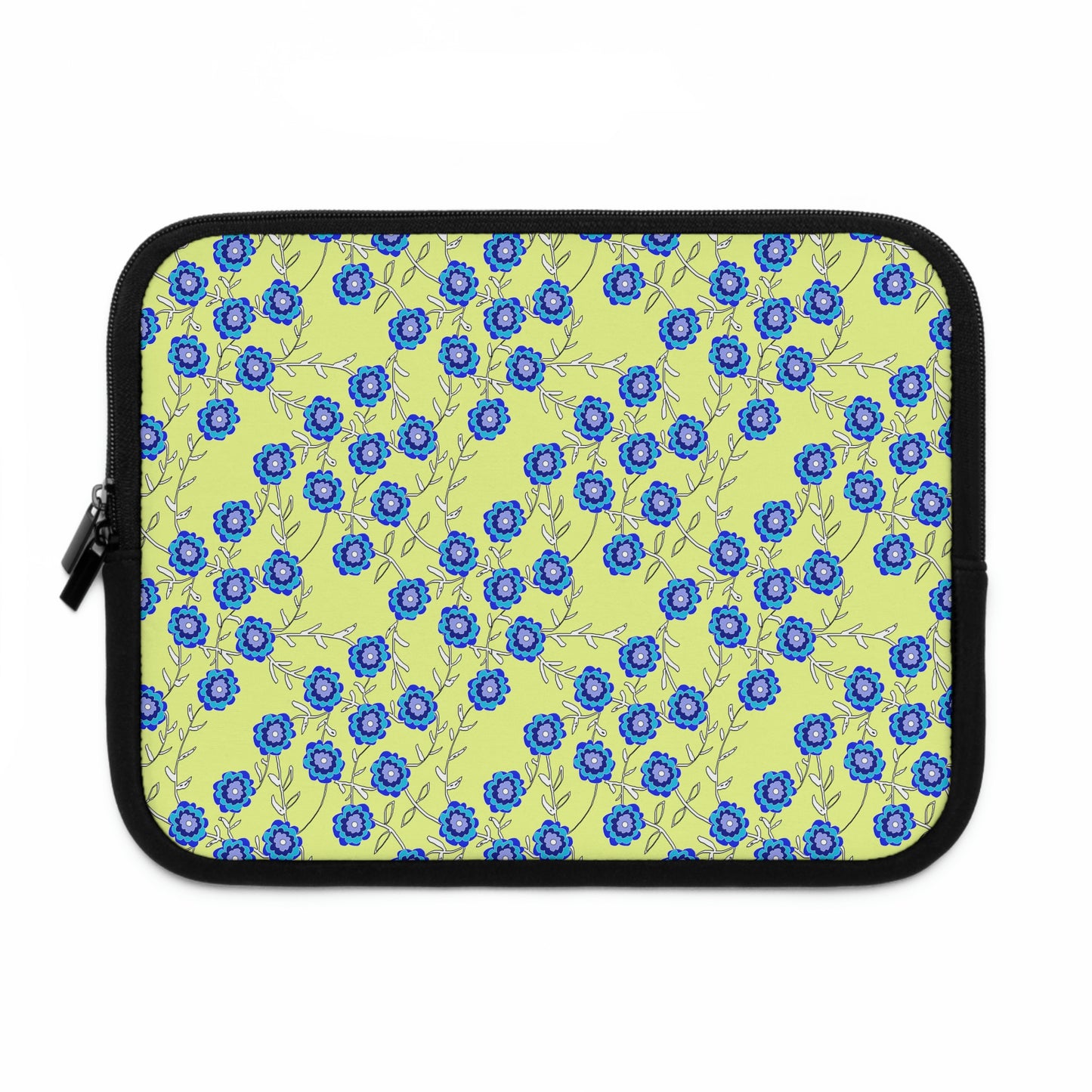 Blue Flowers On Yellow Laptop Sleeve