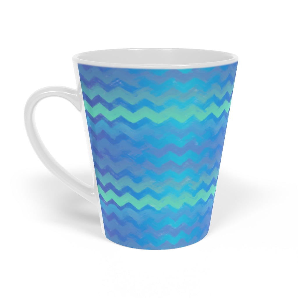 Blue Green Mermaid Chevron Latte Mug, 12oz