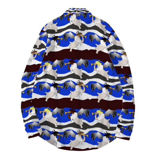 Angels Pattern Custom All Over Print Women's Long Sleeves Shirt with Button