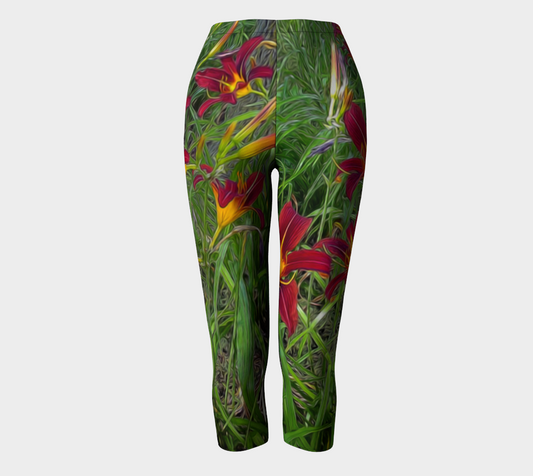 Red Tiger Lily Garden Capris
