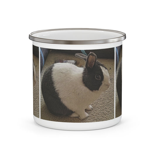 Black and White Bunny Enamel Camping Mug