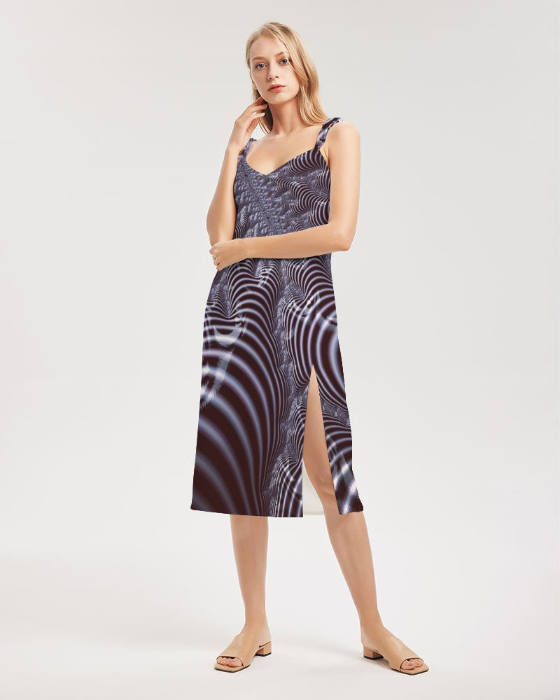 Black and White Spiral Fractal Women's Tie Strap Split Dress