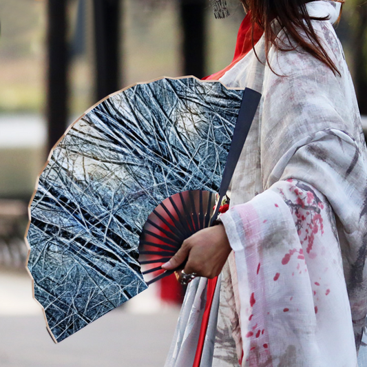 4 Oclock Winter Landscape Double-side Custom Spun Silk Fan Retro Hand-held Folding Fan