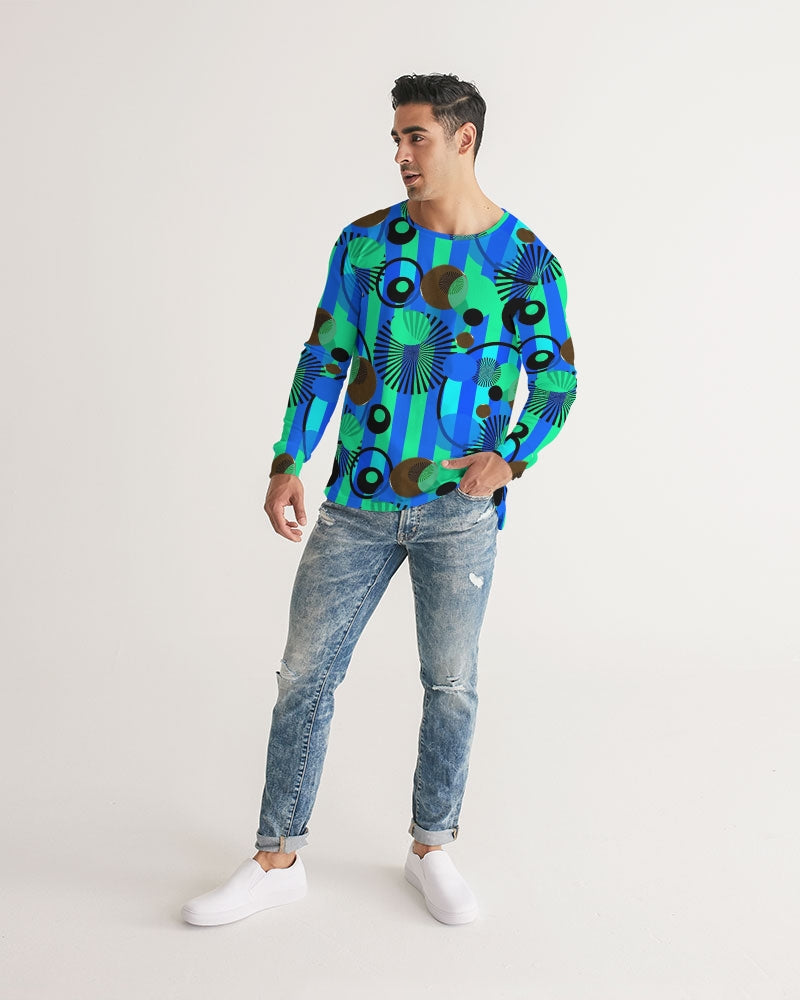Blue Green Stripes and Dots Men's Long Sleeve Tee