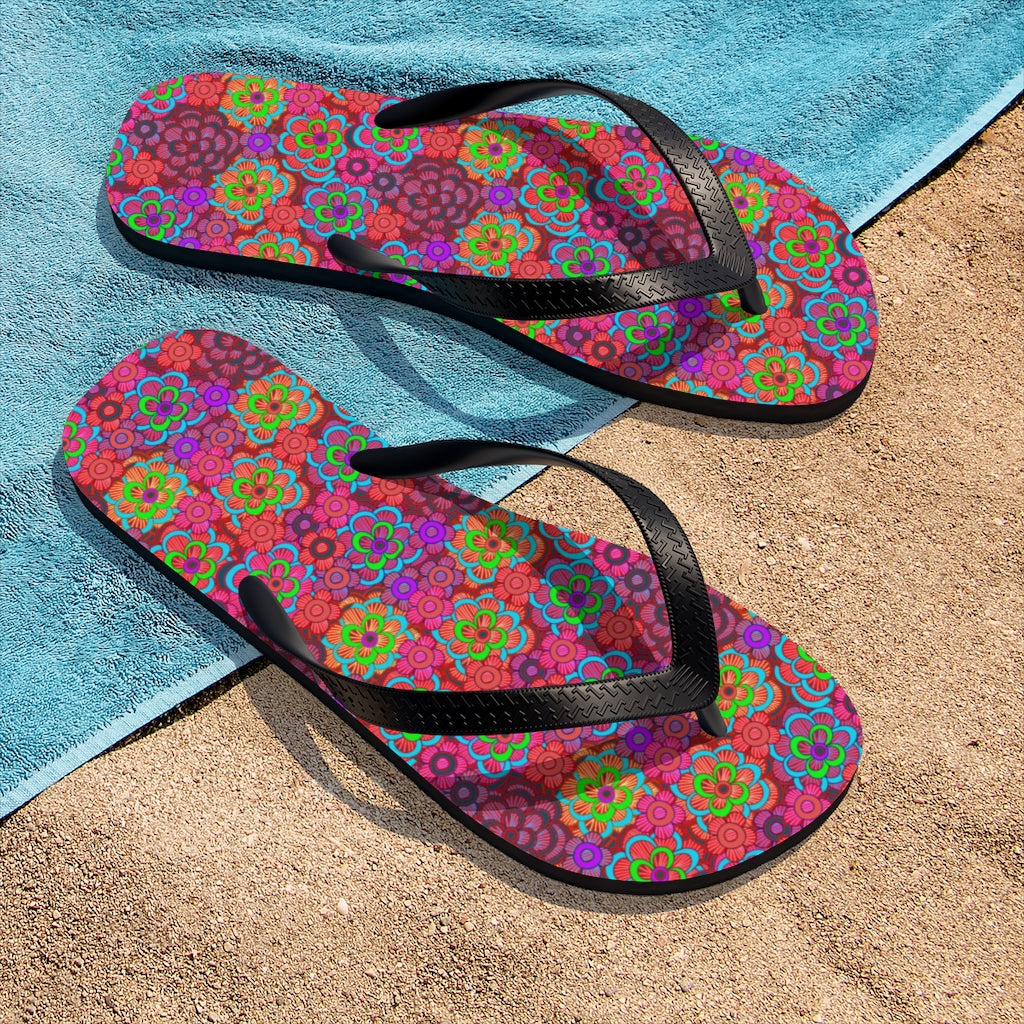 Pink Striped Flower Pattern Unisex Flip-Flops