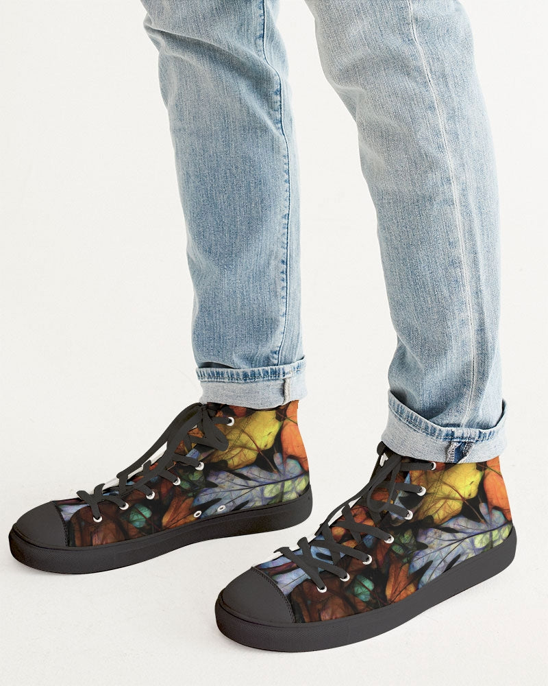 Mid October Leaves Men's Hightop Canvas Shoe - Black