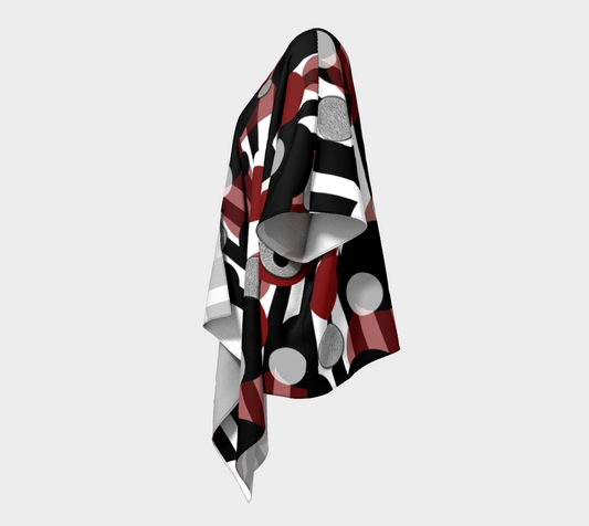 Black White Red Stripes Dots Draped Kimono