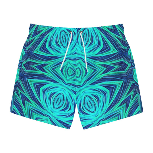 Blue Ice Fractal Kaleidoscope Swim Trunks