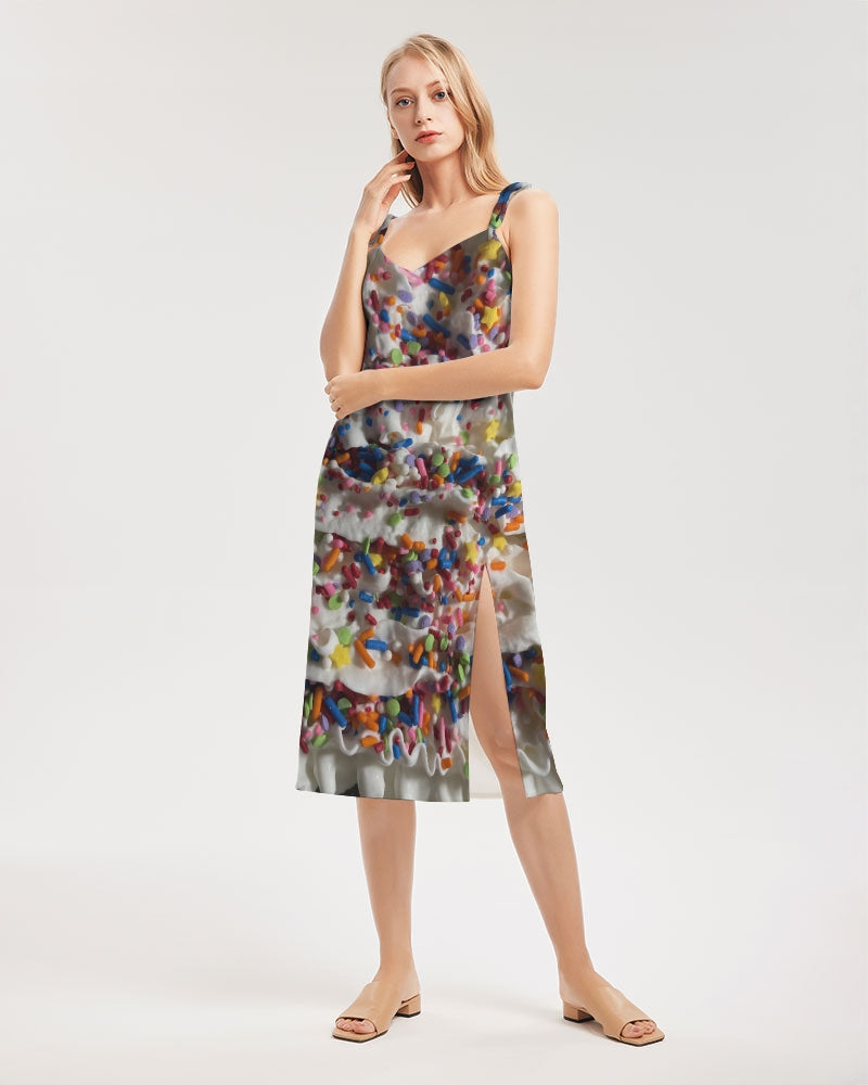 Rainbow Sprinkles On Whipped Cream Women's Tie Strap Split Dress