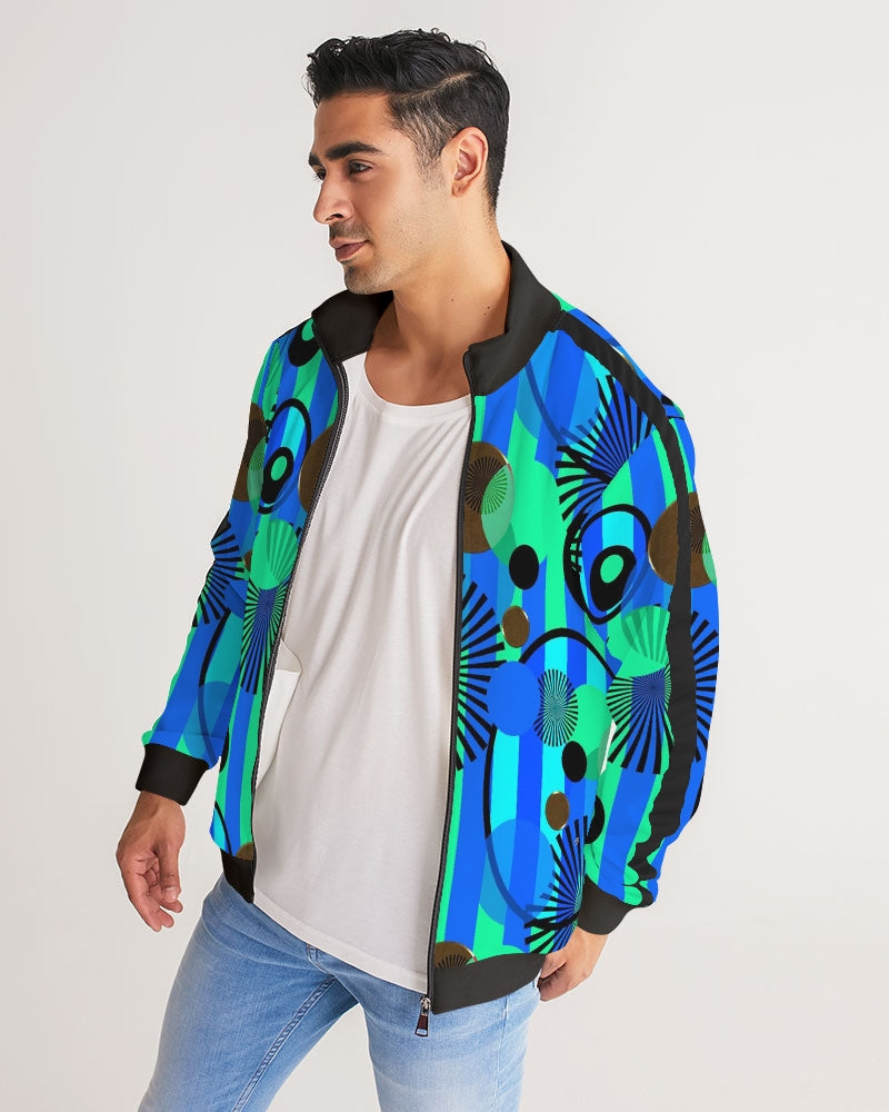 Blue Green Stripes and Dots Men's Stripe-Sleeve Track Jacket