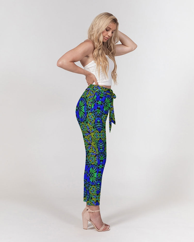 Blue Green Celtic Kaleidoscope Women's Belted Tapered Pants