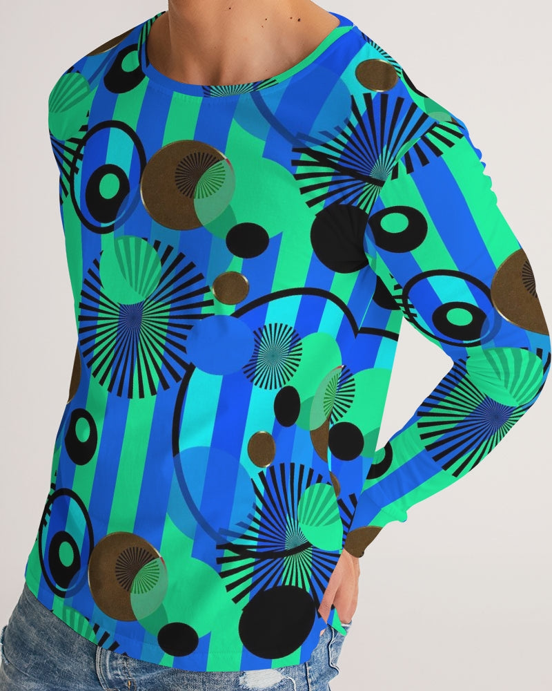 Blue Green Stripes and Dots Men's Long Sleeve Tee