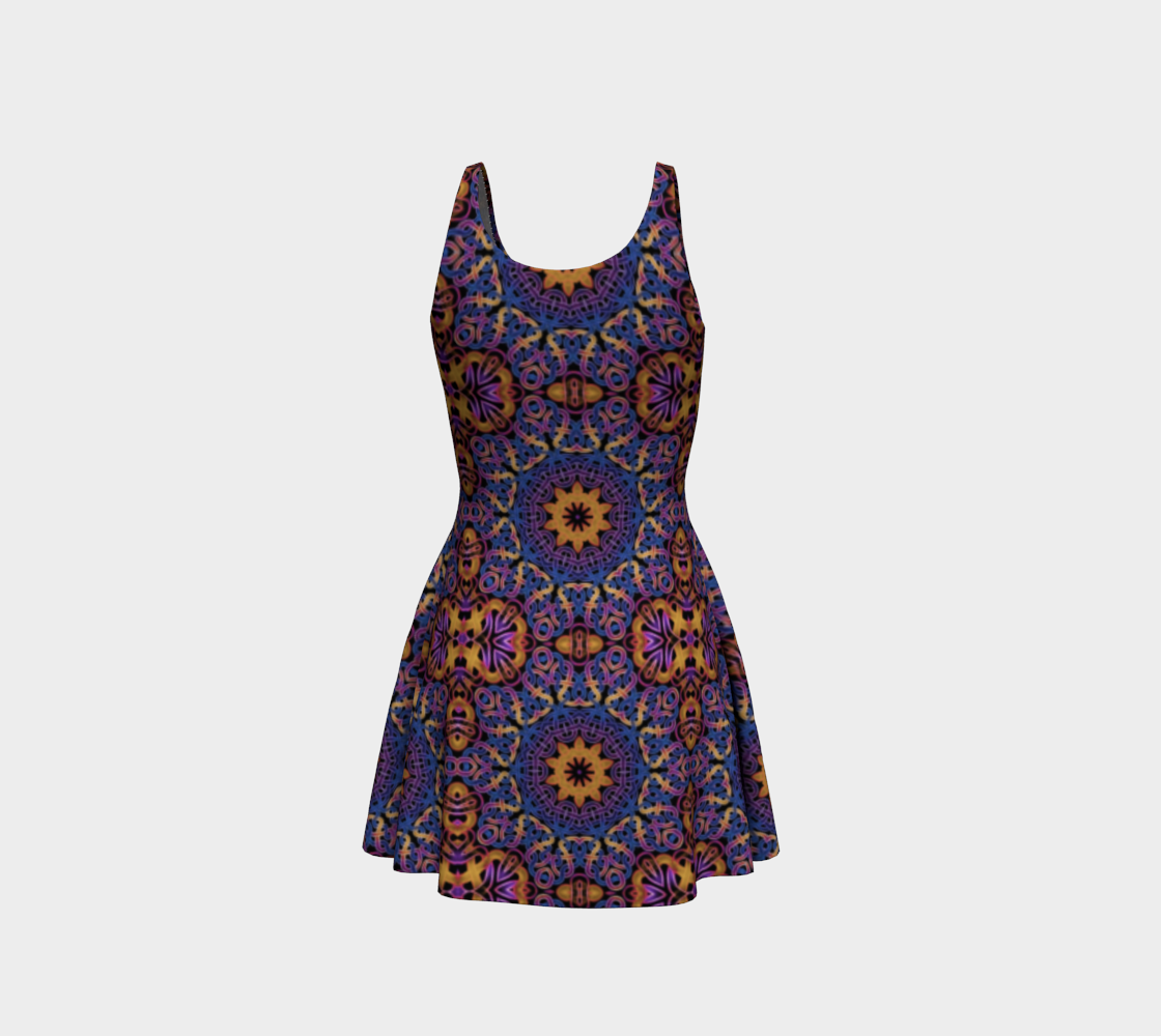 Blue Gold Celtic Kaleidoscope Flare Dress