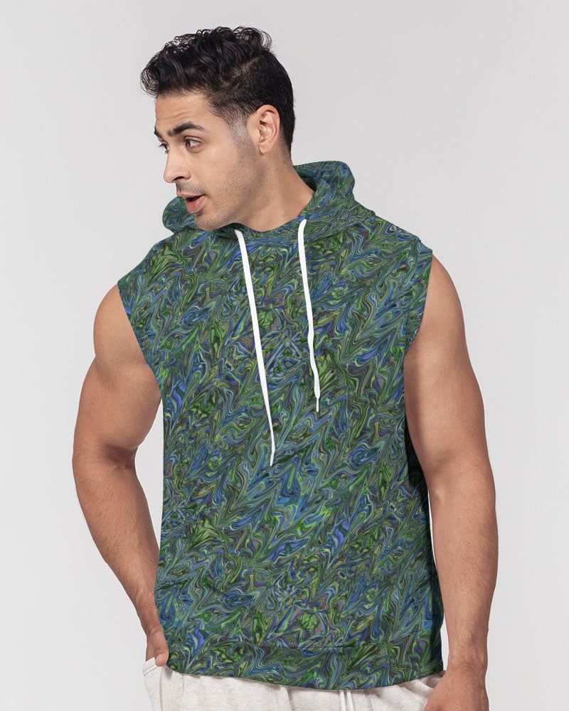 Blue Green Liquid Marbling Men's Premium Heavyweight Sleeveless Hoodie