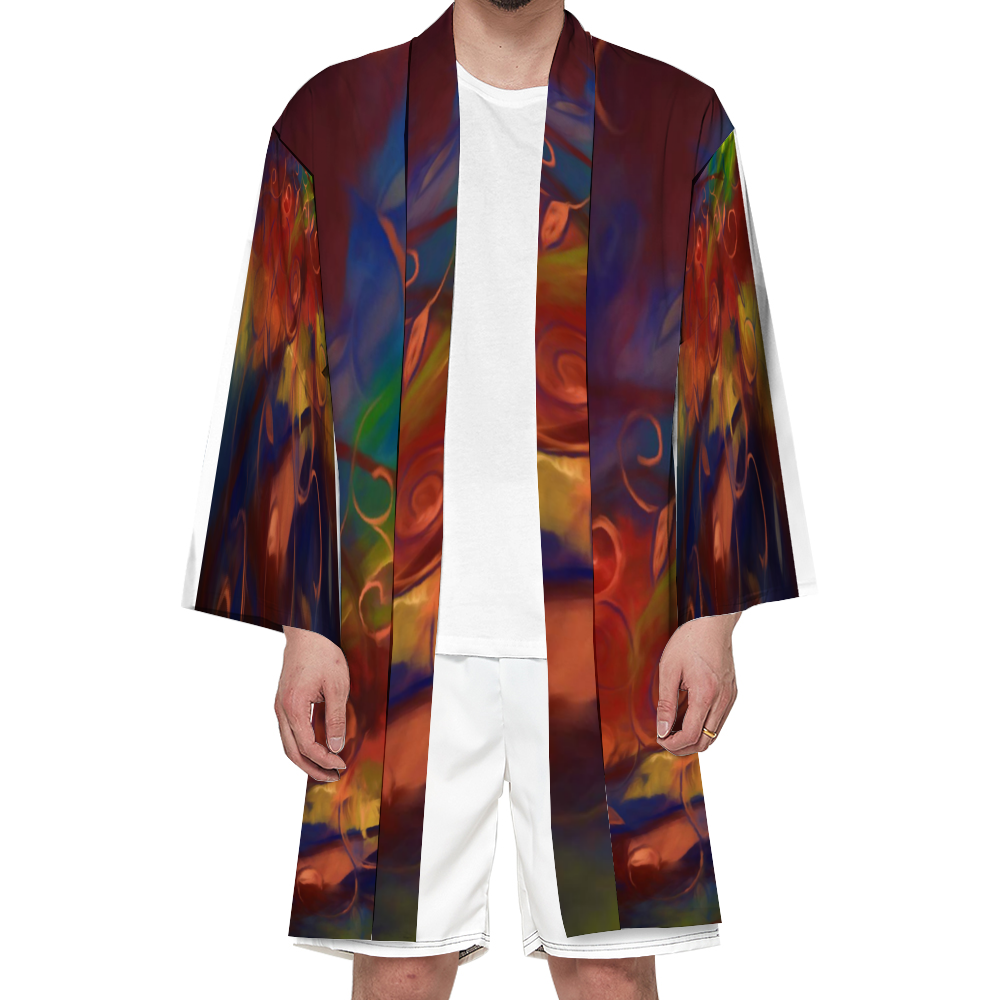 Fall Winds Abstract Haori Unisex All Over Print Haori Beach Kimono