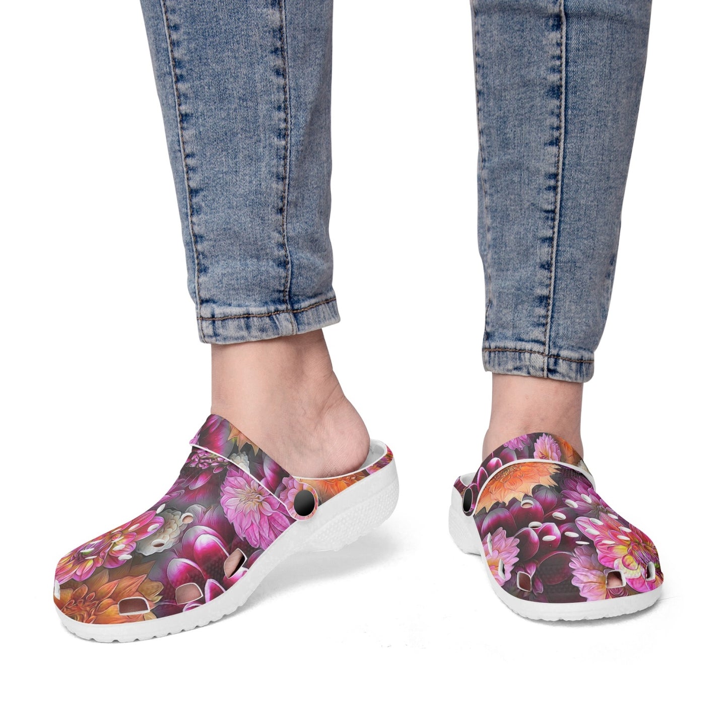 Pink and Orange Dahlias 413. All Over Printed Clogs