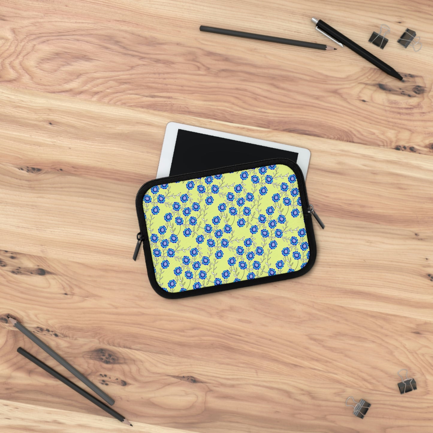 Blue Flowers On Yellow Laptop Sleeve