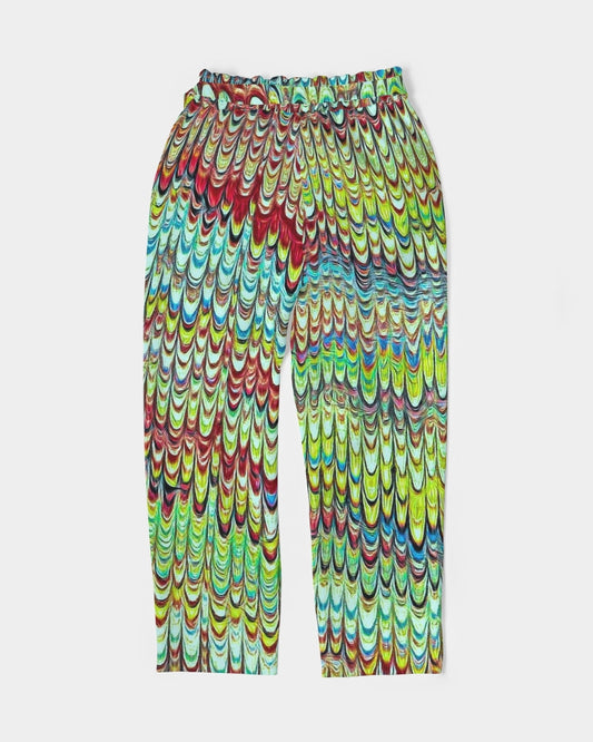 Cool Green Marbled Women's Belted Tapered Pants