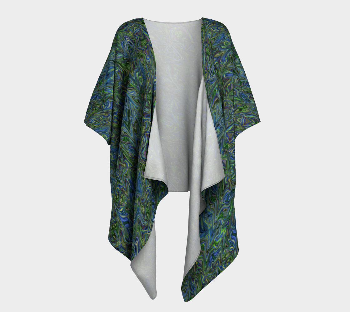 Blue Green Liquid Swirl Draped Kimono