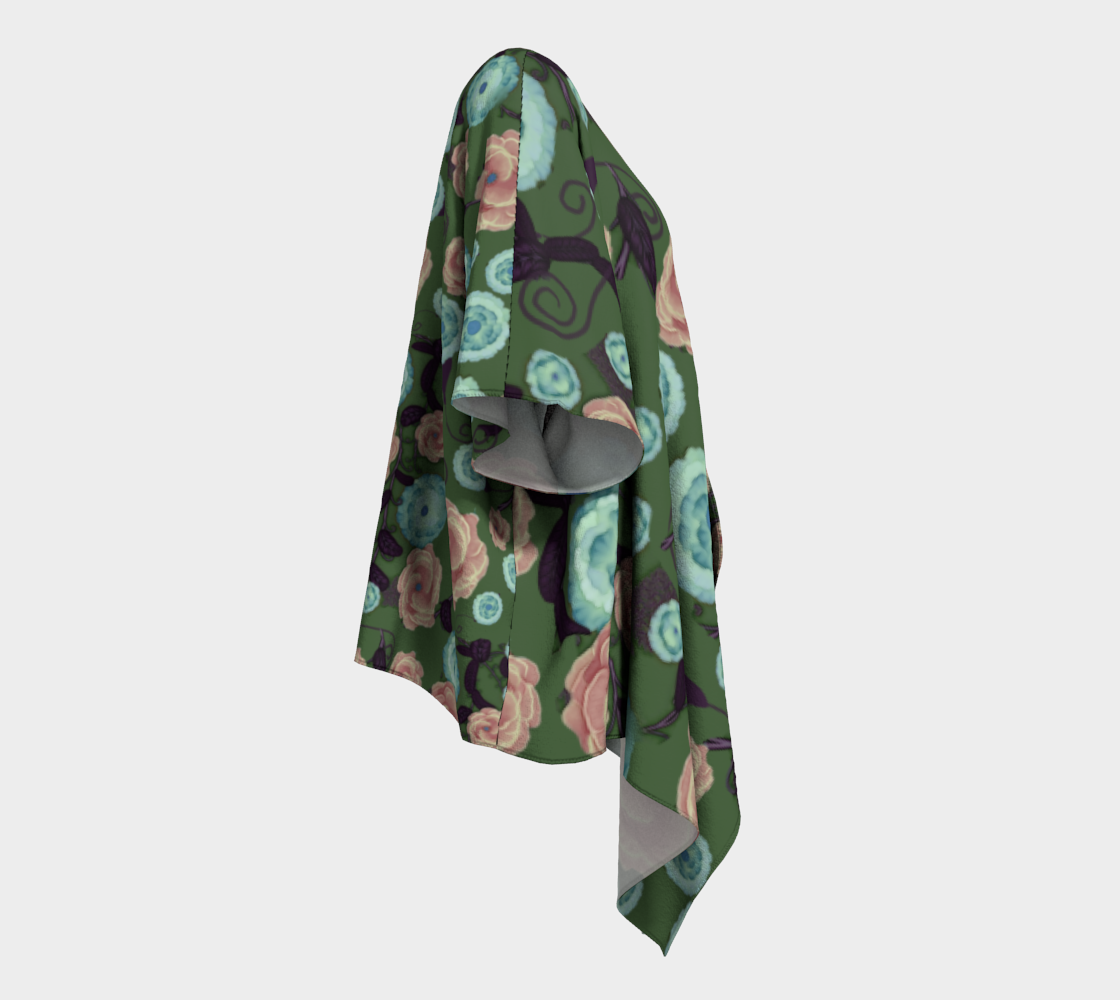 Earthy Peach and Turquoise Flower Pattern Draped Kimono
