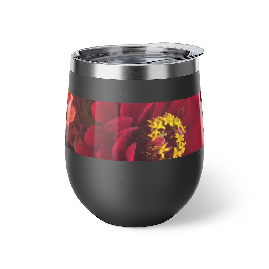 Peach and Pink Zinnias Copper Vacuum Insulated Cup, 12oz