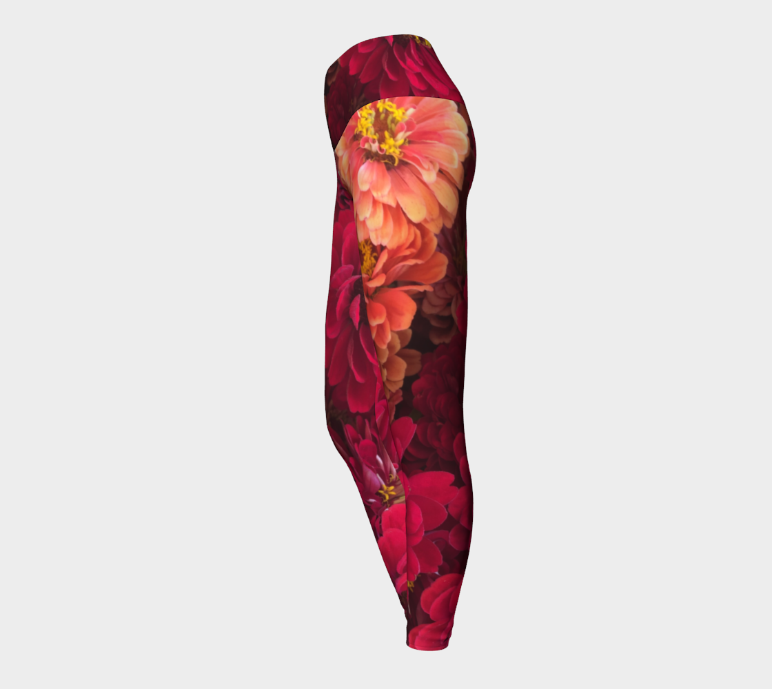 Peach and Pink Zinnias Yoga Leggings