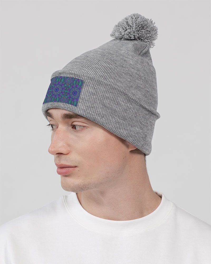 Blue Green Purple Kaleidoscope Pom-Pom Knit Beanie | Sportsman