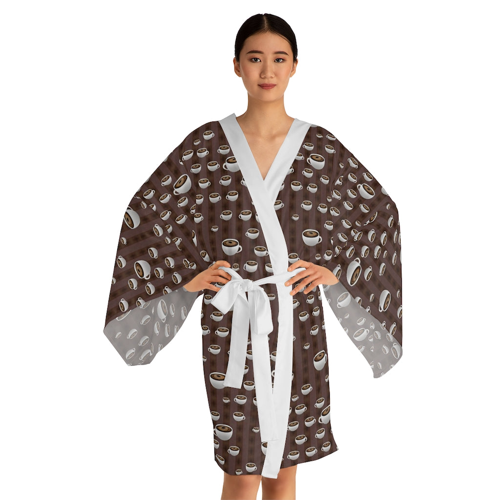 Coffee With Coffee Stripes Long Sleeve Kimono Robe