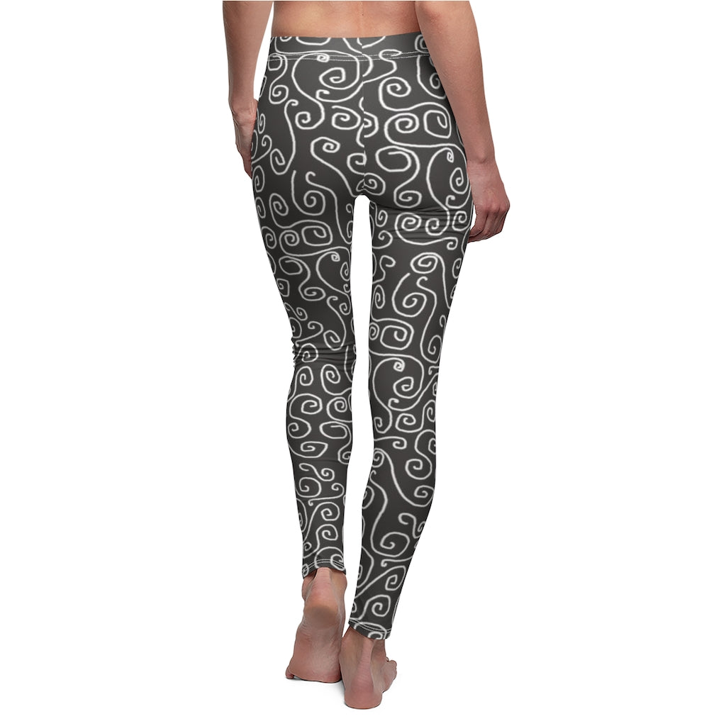 White Swirls On Gray Women's Cut & Sew Casual Leggings