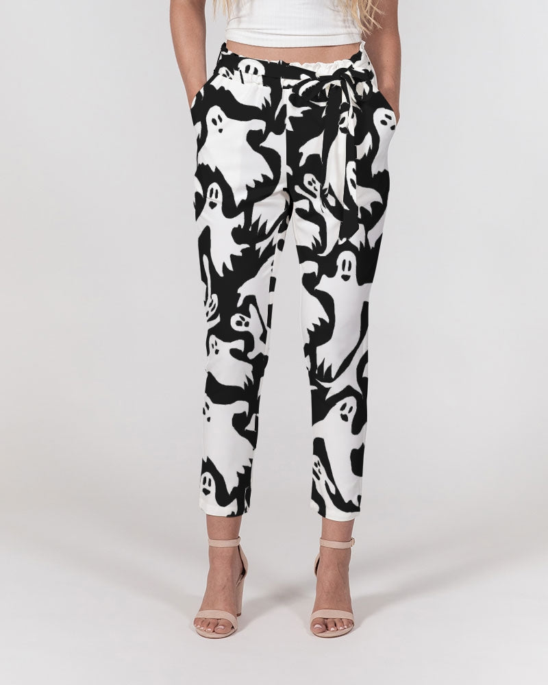 Ghosts Pattern Women's Belted Tapered Pants