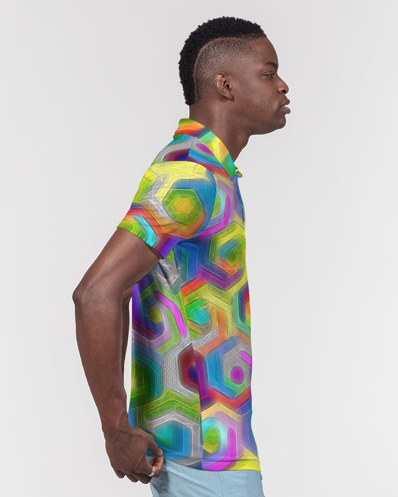 Colorful Hexagons Men's Slim Fit Short Sleeve Polo