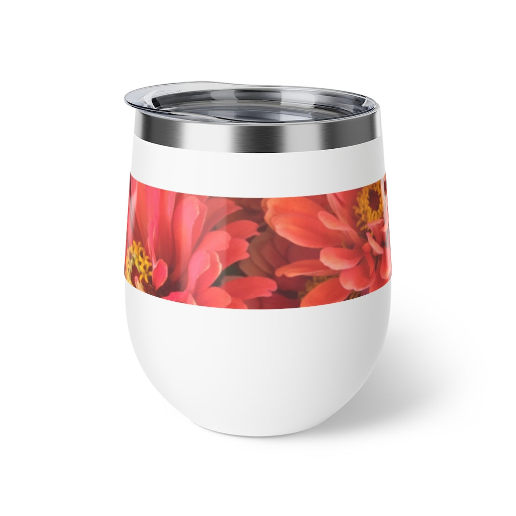 Peach and Pink Zinnias Copper Vacuum Insulated Cup, 12oz