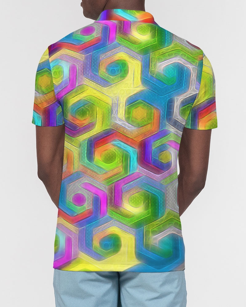 Colorful Hexagons Men's Slim Fit Short Sleeve Polo
