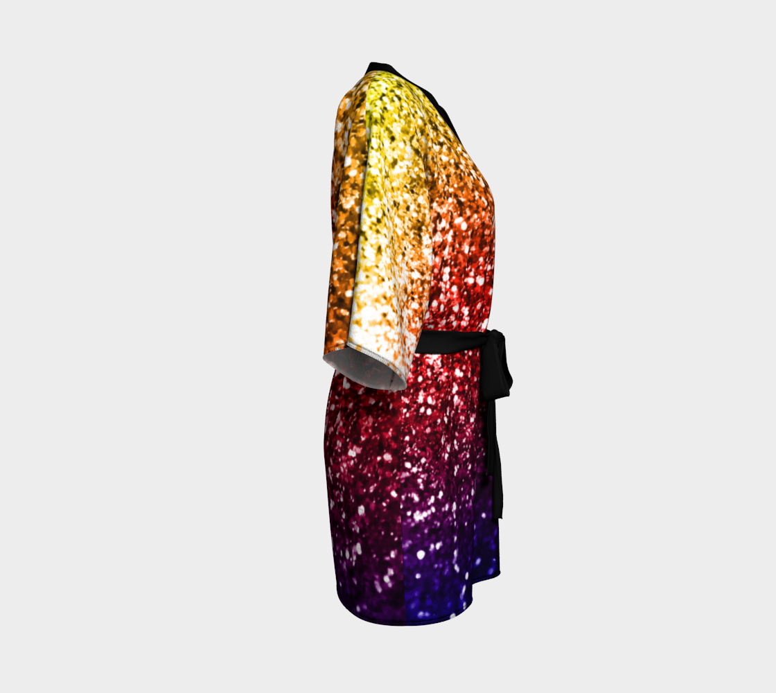 Rainbow Glitter Graphic Kimono Robe