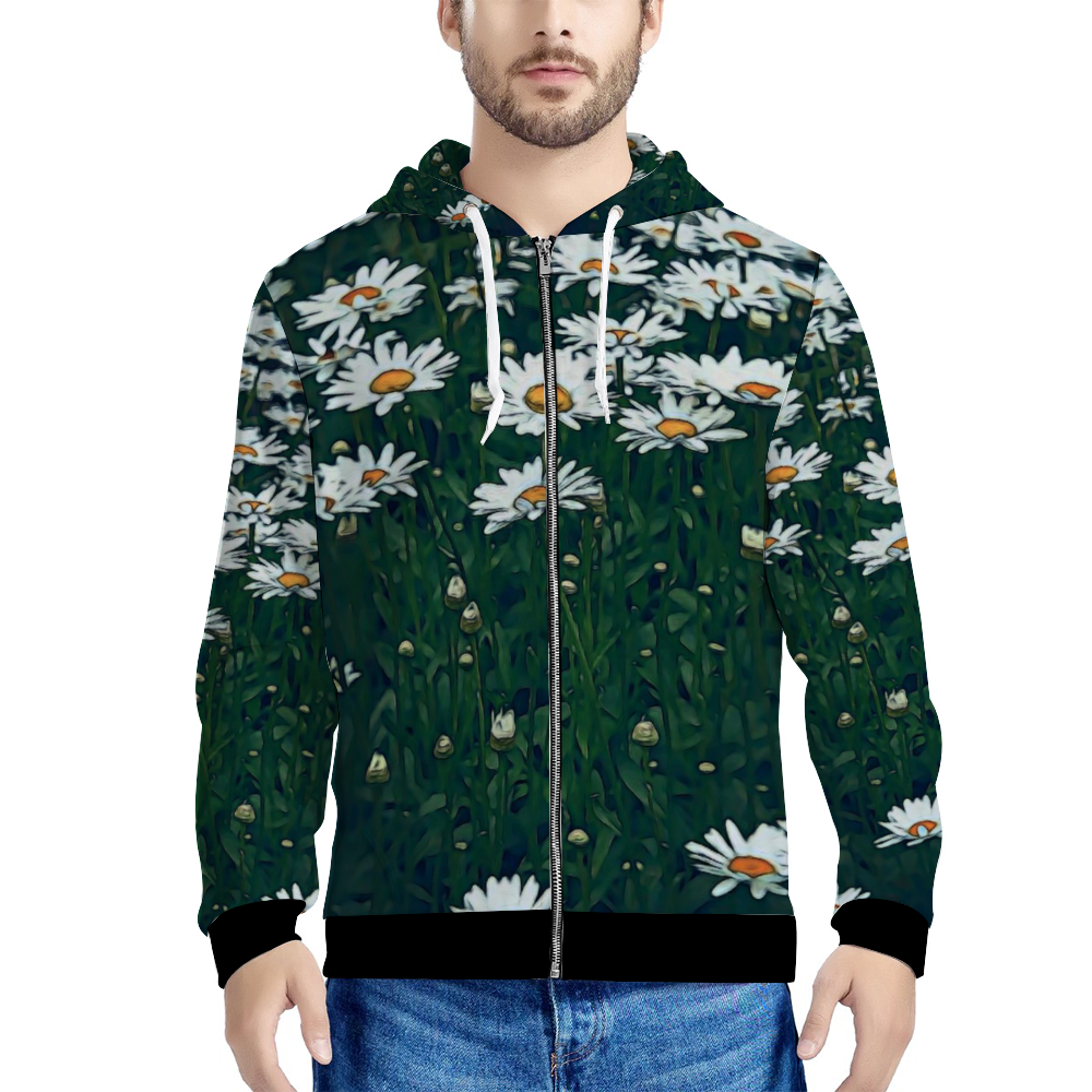 White Daisy Field Hooded Sweatshirt All Over Print Jackets with Plush