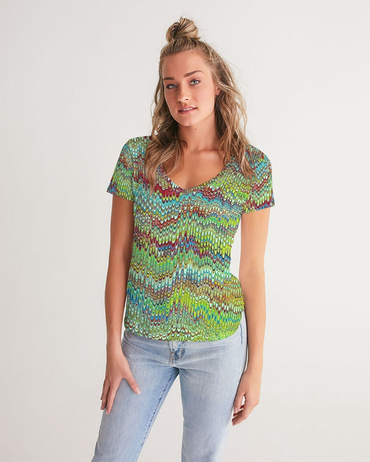 Cool Green Marbled Women's V-Neck Tee