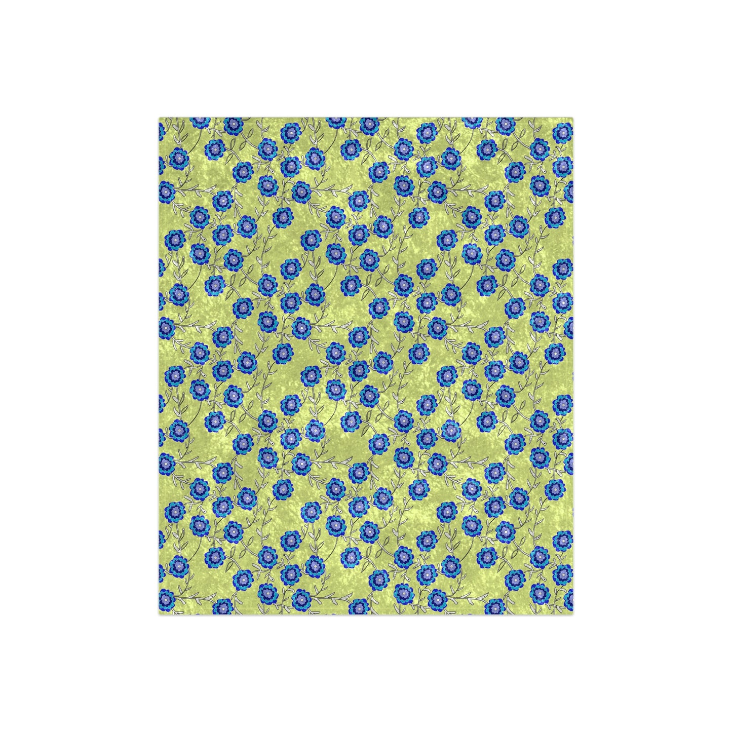 Blue Flowers on Yellow Crushed Velvet Blanket