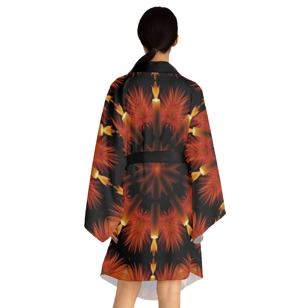 Candles and Flowers Kaleidoscope Long Sleeve Kimono Robe