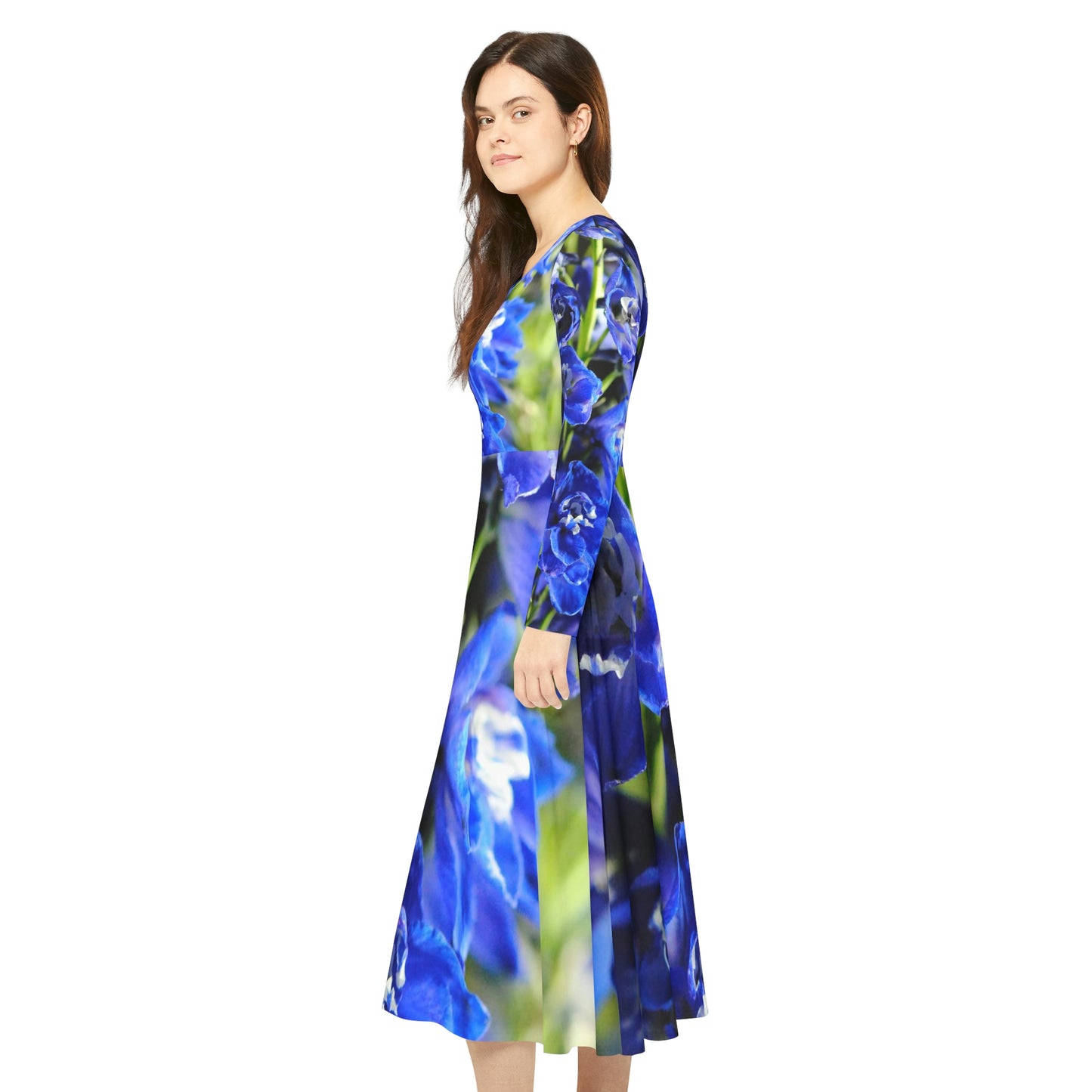 Blue Delphinium Women's Long Sleeve Dance Dress