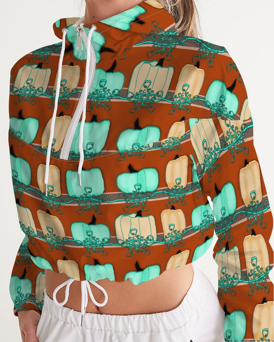 Blue Green Pumpkins Women's Cropped Windbreaker