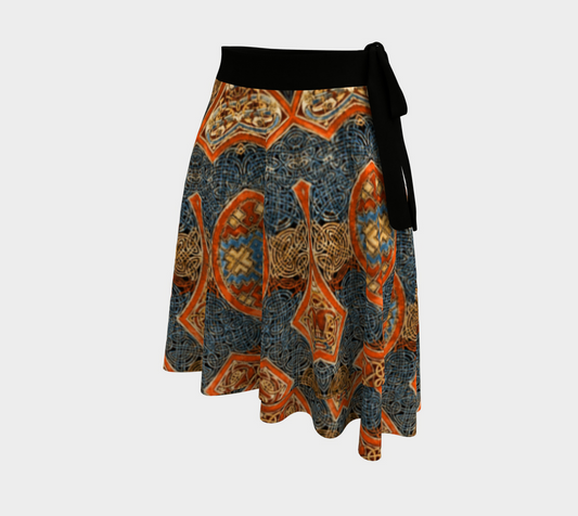 Blue Orange Vintage Geometric Wrap Skirt