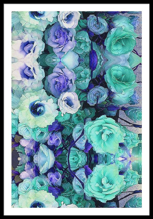 Aqua Flower Kaleidoscope - Framed Print