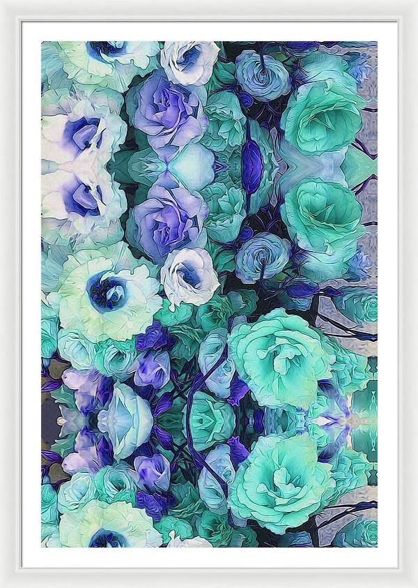 Aqua Flower Kaleidoscope - Framed Print